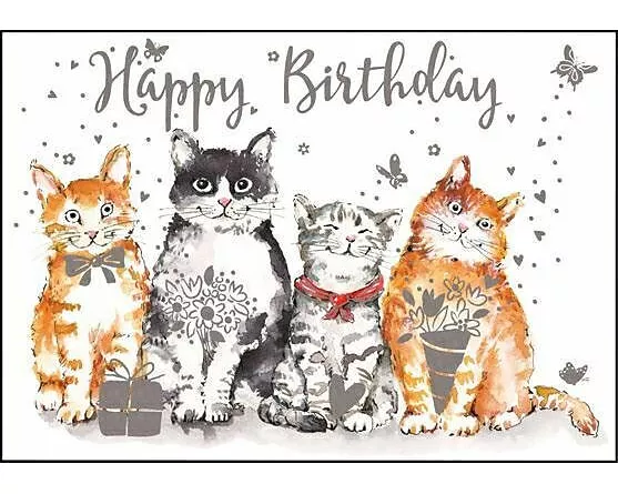 Doppelkarte. Happy Birthday (Katzen)