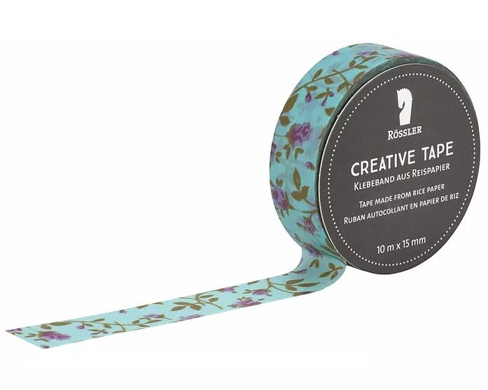 Creative Tape Blumenranke auf türkis - 10m x 15 mm