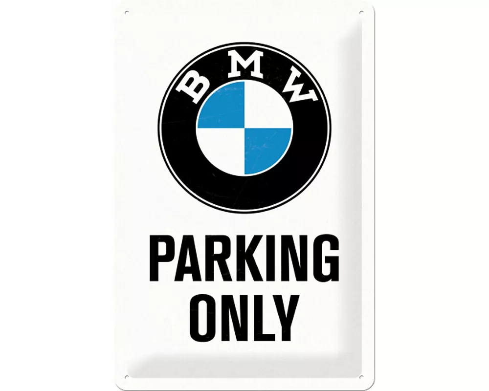 Blechschild. BMW / Parking Only White