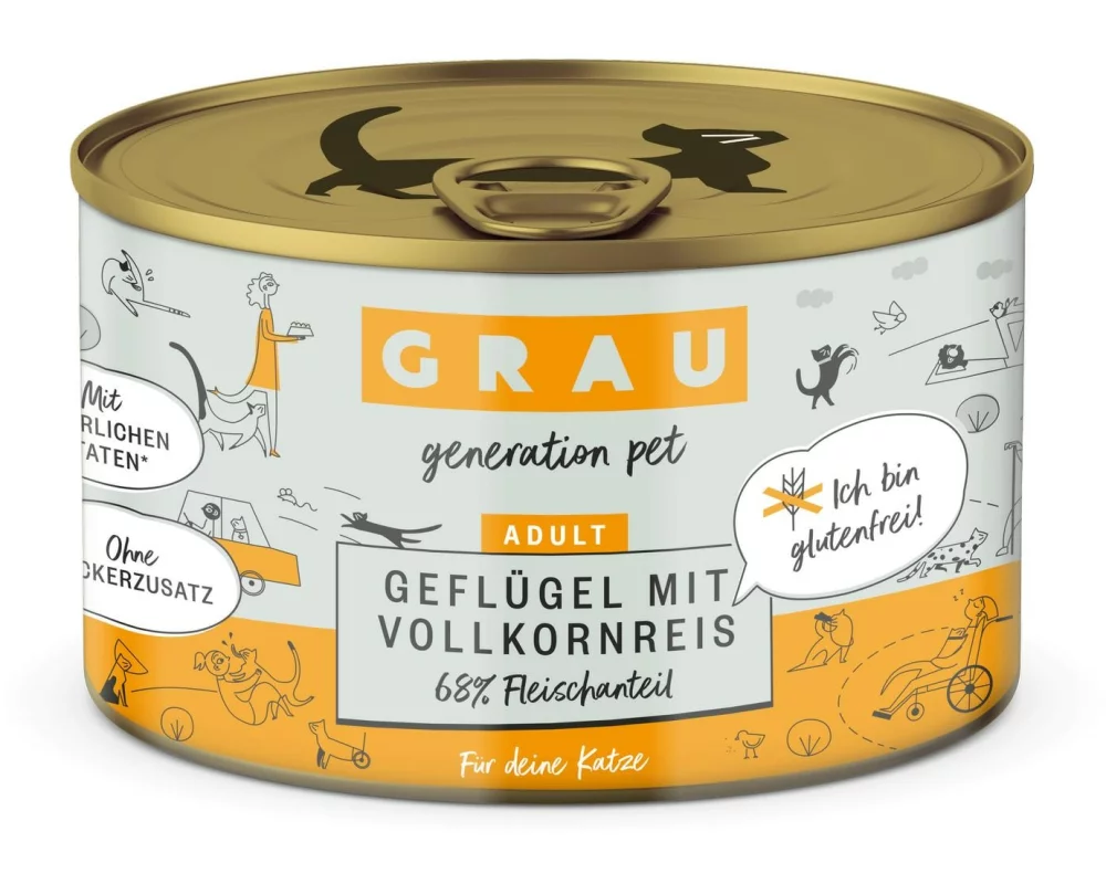 Grau Nassfutter Geflügel und Vollkornreis 200 g