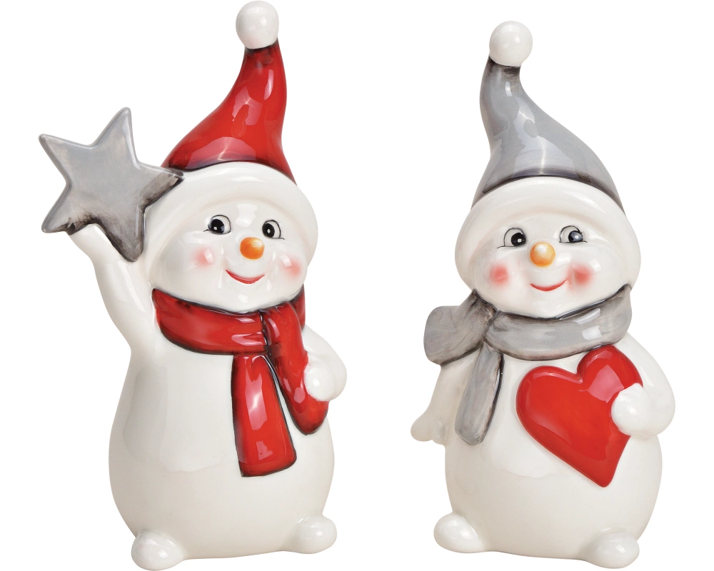 ROOST Schneemann aus Keramik 10030552 weiss, 2 ass. 9x18x7cm