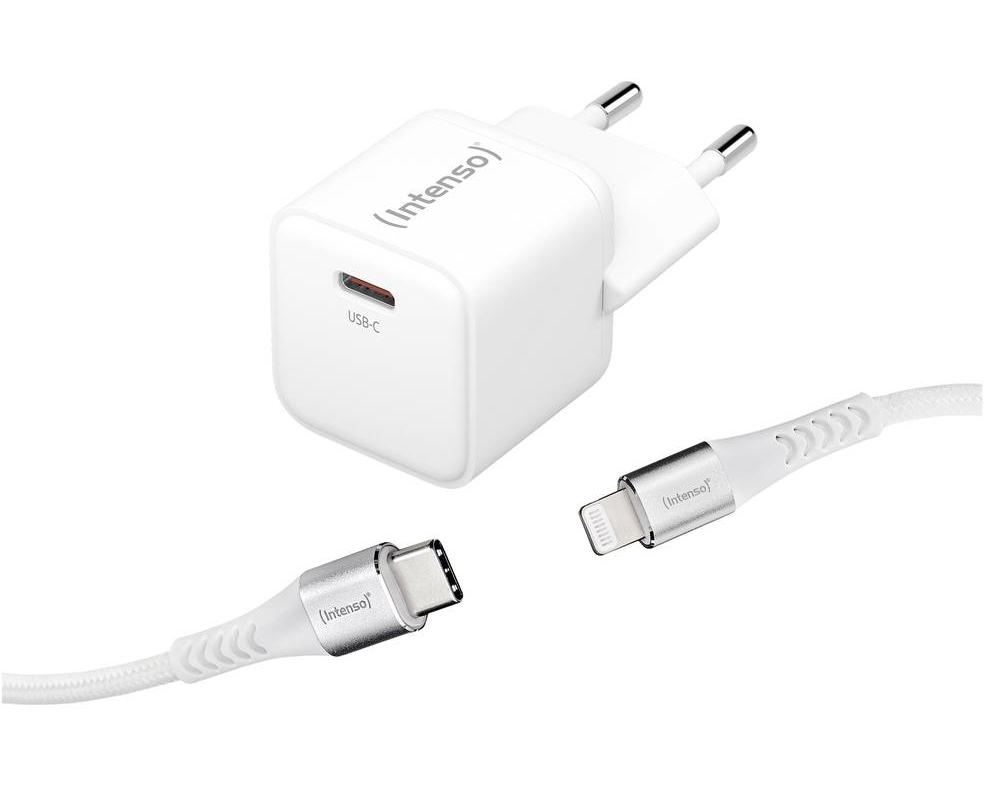 INTENSO Power Charger 30W GaN 1x USB-C 7803052 +Cable USB-C - Lightning white
