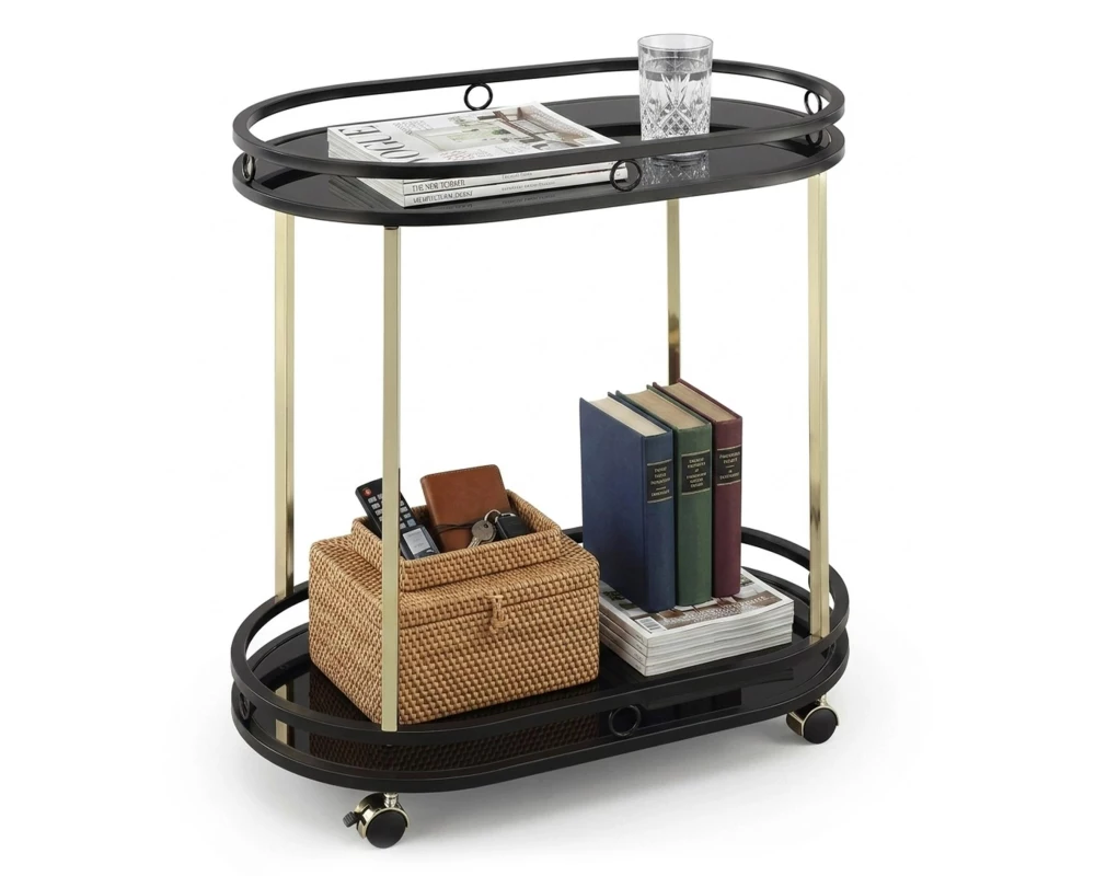 relaxdays Kaffeewagen 72 x 77.5 cm, Schwarz/Gold