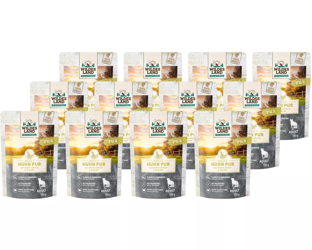 Wildes Land Nassfutter Cat Adult Huhn PUR mit Distelöl, 12 x 100 g