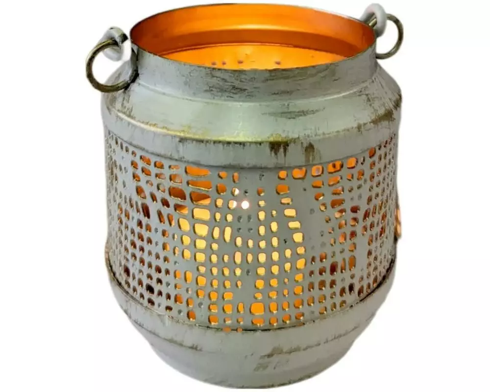 CHALET Windlicht Alpenglühen mit Henkel S 8 x 8 x 8 cm, Weiss