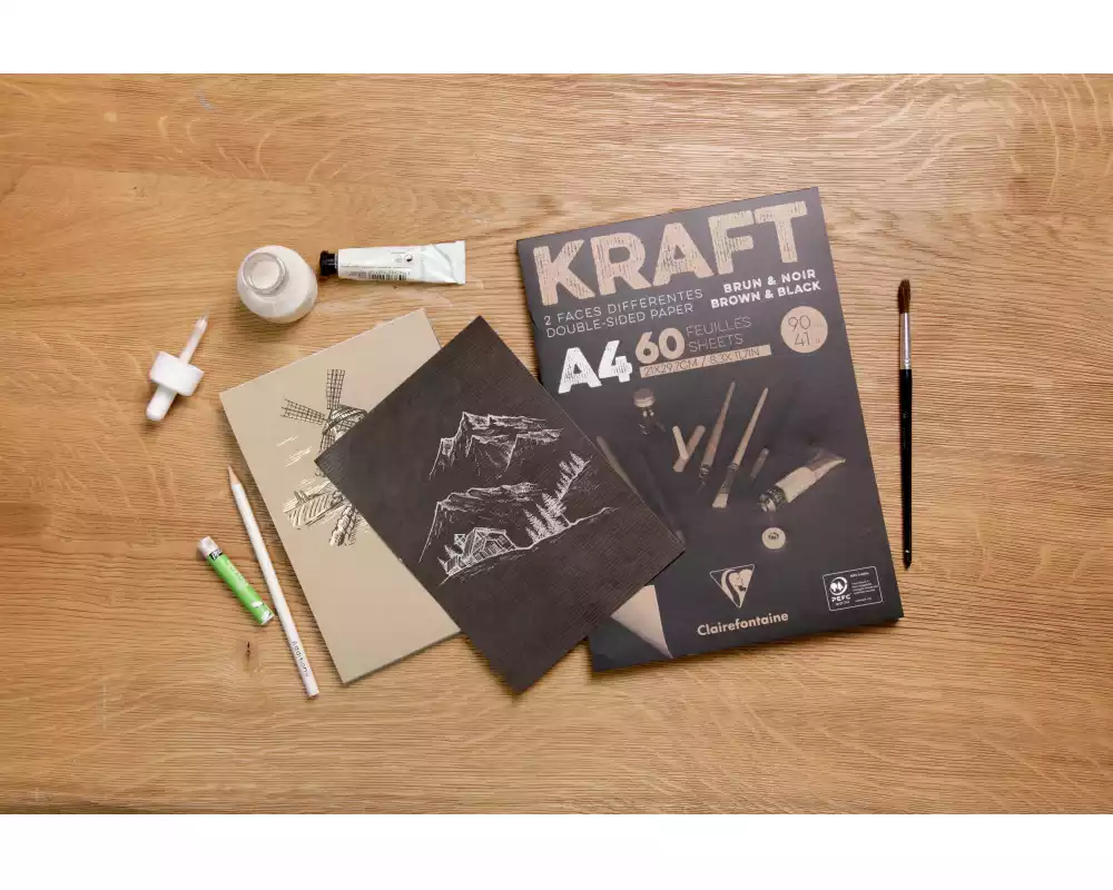 CLAIREFONTAINE Block Kraftpapier A4 975818C Braun/schwarz 60 Blatt