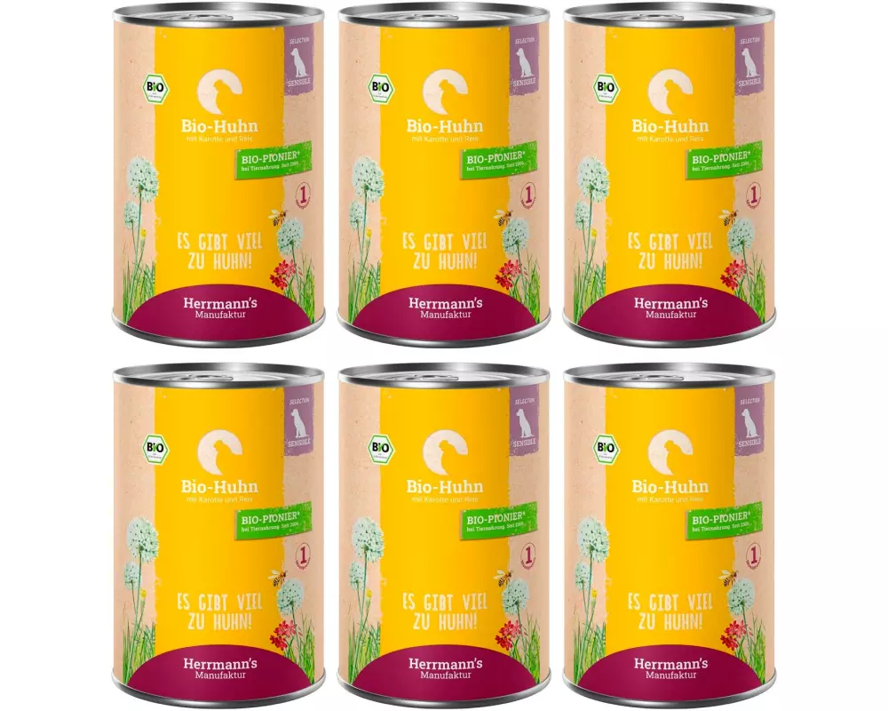 Herrmann's Nassfutter Bio Huhn mit Karotte und Reis 6 x 400 g