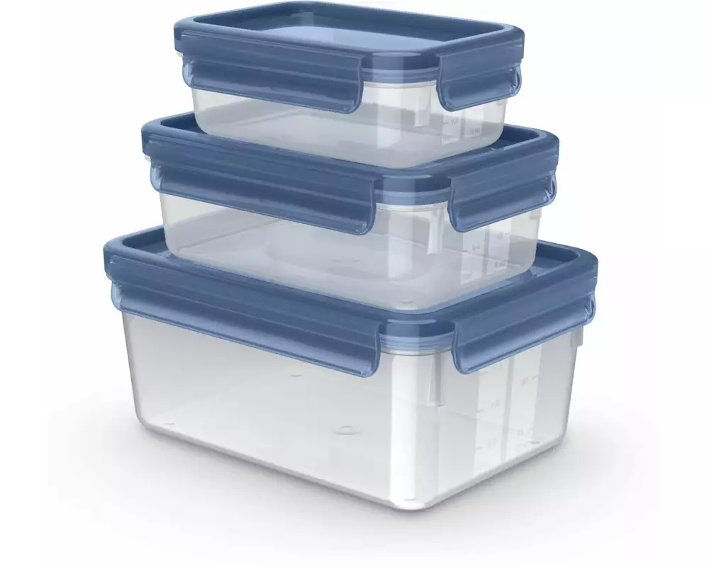 Emsa Vorratsbehälter Clip & Close Eco 3-teilig, Blau/Transparent
