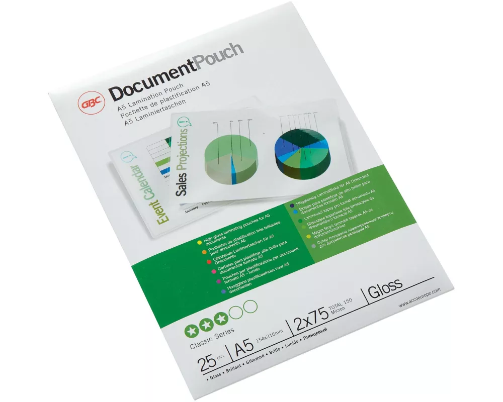 GBC Laminierfolie Document A5, 75 mic, 25 Stück, glänzend