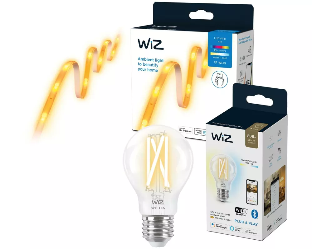 WiZ Starterset LED Lightstrip RGBW 4 m, 13W + Filament E27, 6.7W