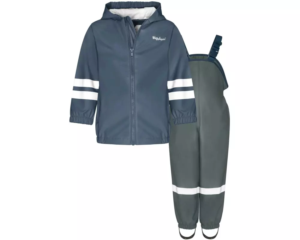 Playshoes Regen-Set Latzhose Basic Gr. 128, Marineblau/Grau