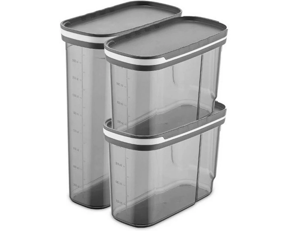 Hermia Vorratsdose 3 Stück 1x 2700ml/ 2x 1250 ml, Anthrazit