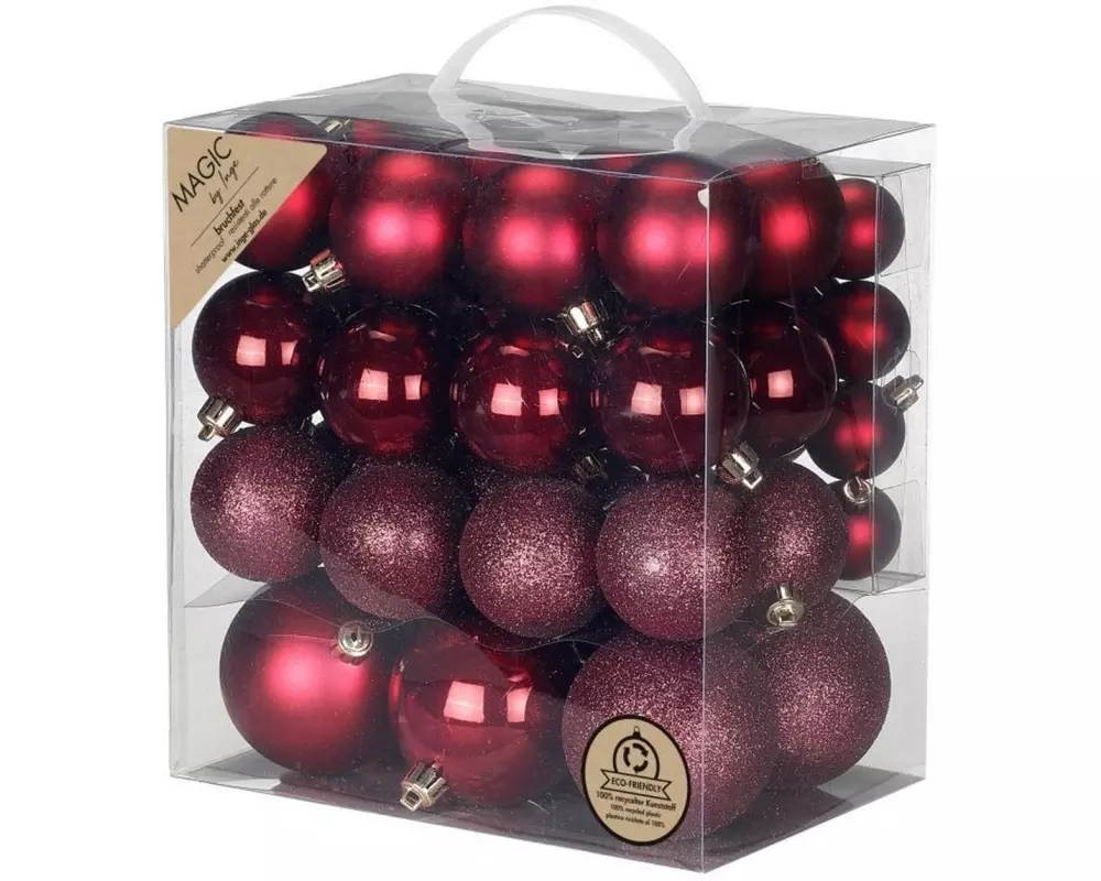 INGES CHRISTMAS DECOR Weihnachtskugel 54 Stück, Bordeaux