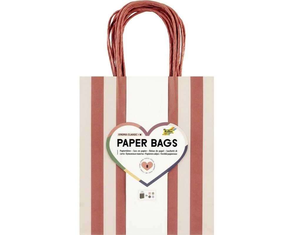 Folia Paper Bags M 8 Stück,18 x 8 x 21 cm, 4 Motive sortiert