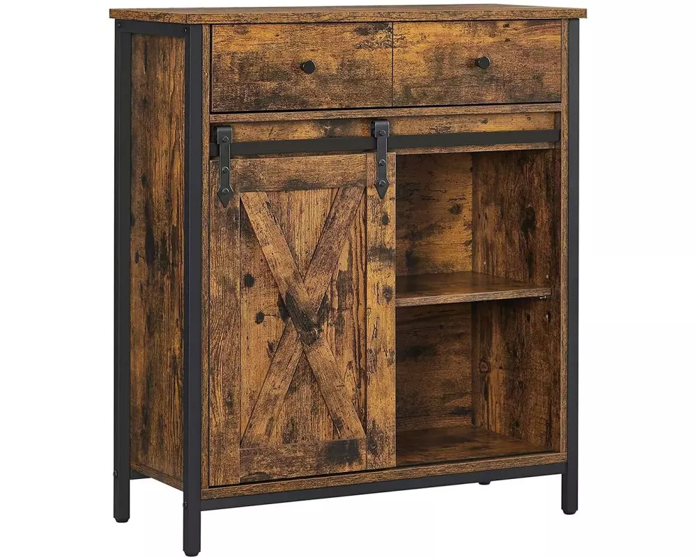 VASAGLE Kommode mit Schiebetür Industrial 30 x 80 cm, Braun