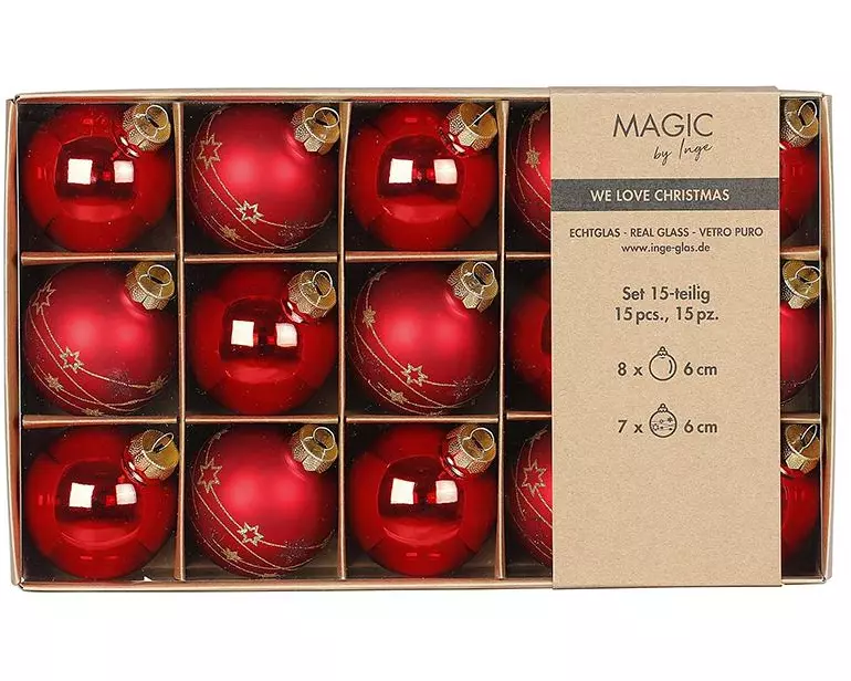 INGES CHRISTMAS DECOR Weihnachtskugel Merry Red Ø 6 cm 15 Stück