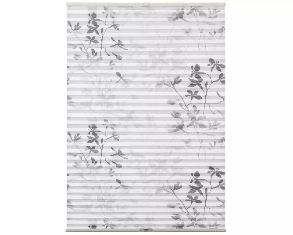 Gardinia Plissée Bella mit Blättern 70 x 130 cm, Weiss/Grau