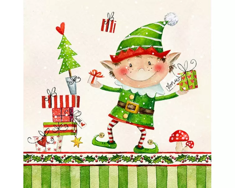 Braun + Company Weihnachtsservietten Alfred Elf Mehrfarbig, 20 Stück