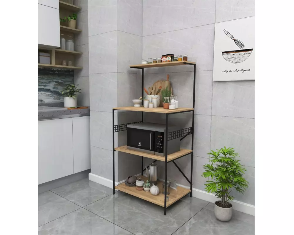 Woody Fashion Küchenregal Anemon 60 x 124 x 45 cm, Nature/Schwarz