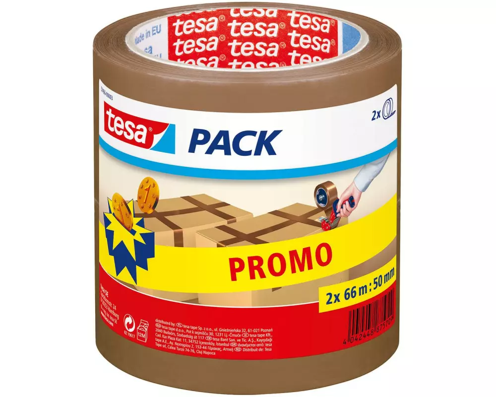 tesa Klebeband Promo 2x Pack Standard 50 mm x 66 m, Braun