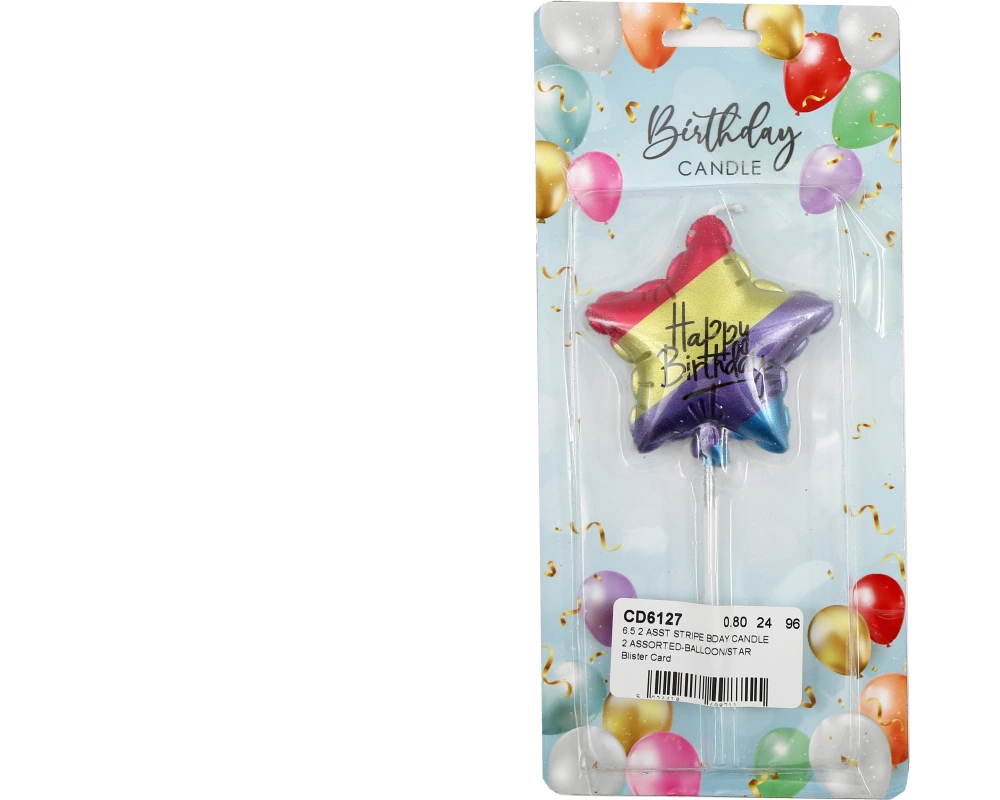 ROOST Kerze Happy Birthday CD6127 bunt gestreift, assortiert