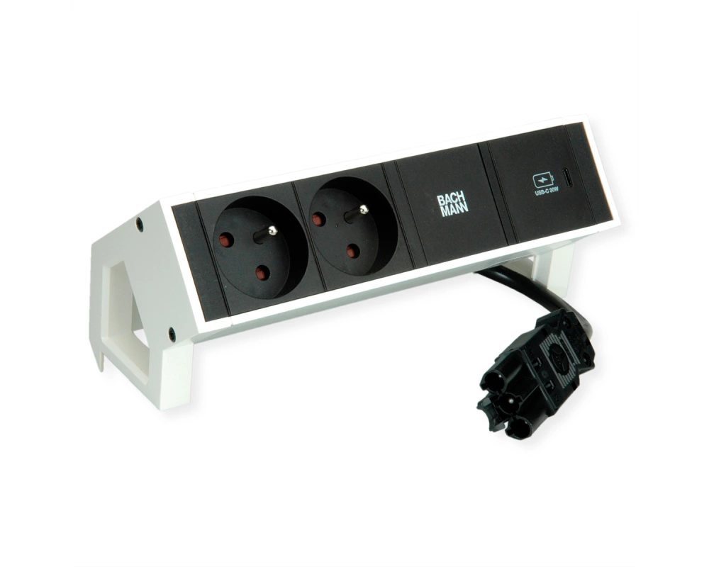 BACHMANN DESK2 2xUTE 1xUSB C 30W 0,2m GST18 RAL9010