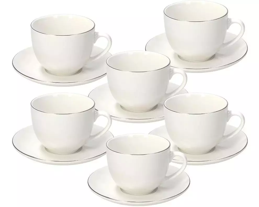 Tognana Kaffeetasse Fascetta Platino 260 ml, 6 Stück, Weiss/Silber