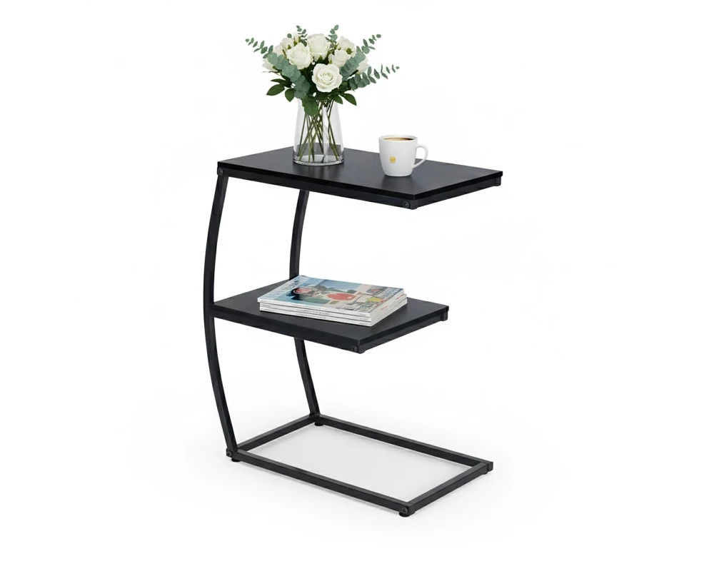 relaxdays Beistelltisch in C-Form 58.5 x 47.5 cm Schwarz