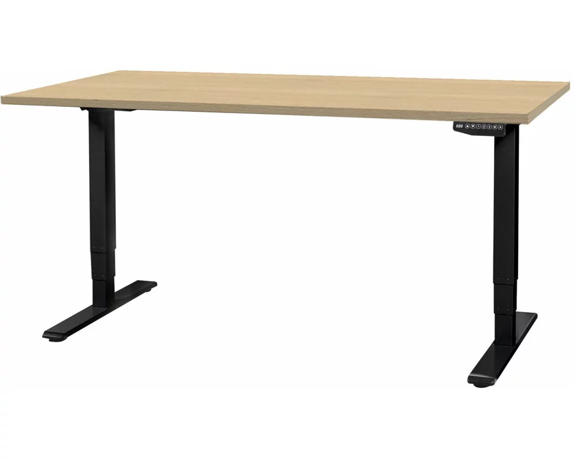 CONTINI höhenverstellbarer Bürotisch 1.6x0.80m Ahorn Natur / Gestell ET225E schwarz RAL 9005