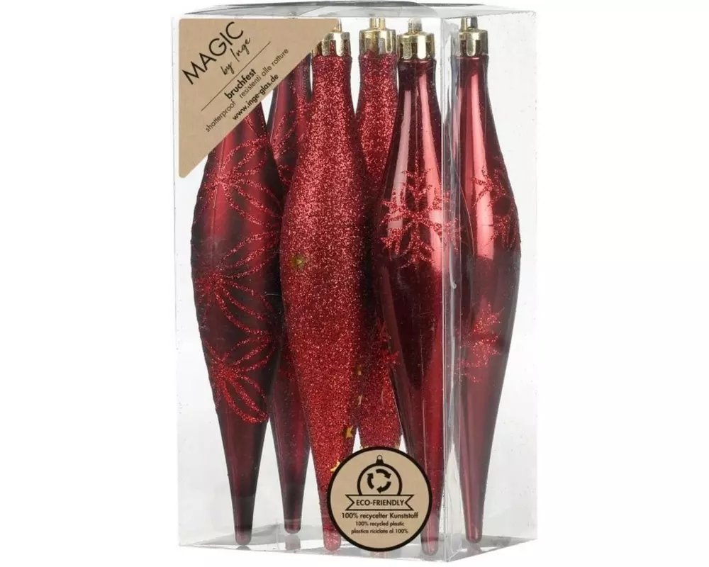 INGES CHRISTMAS DECOR Weihnachtsschmuck Olive 6 Stück, Rot