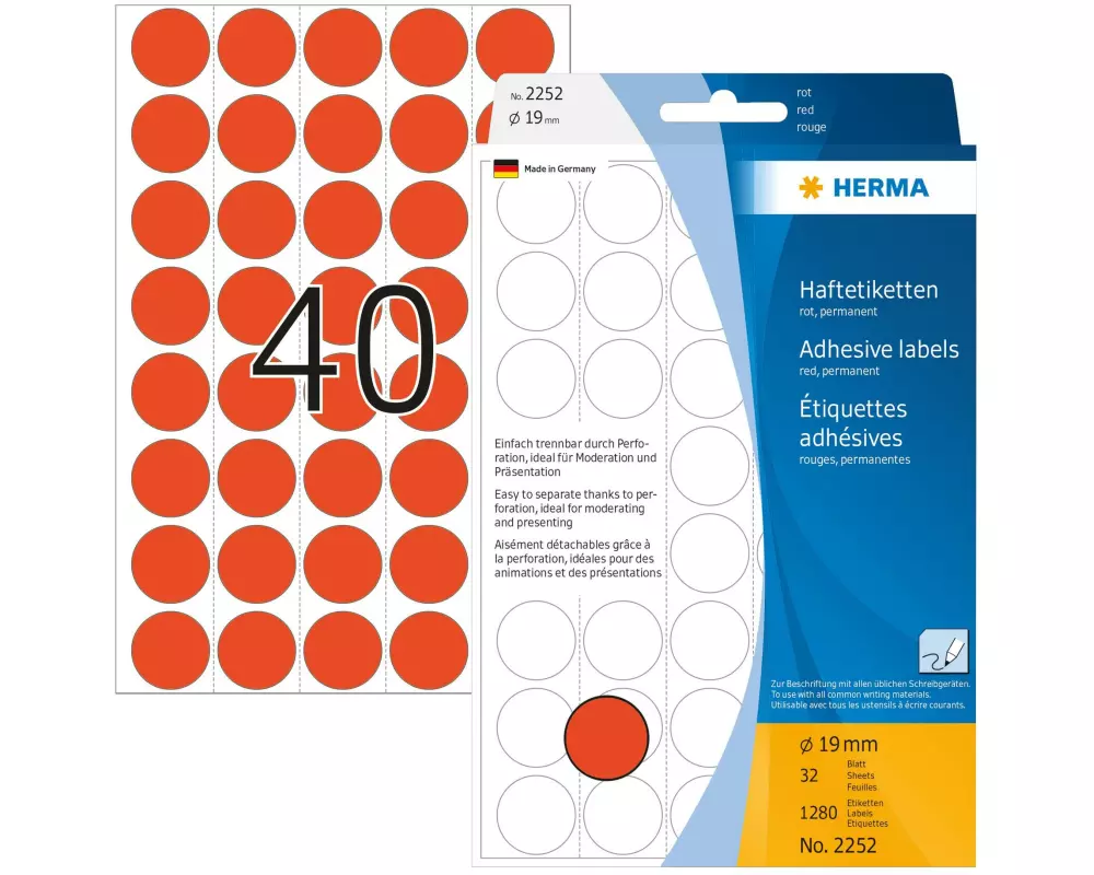 HERMA Vielzweck-Etiketten 2252 Rot Ø 19 mm, 32 Blatt