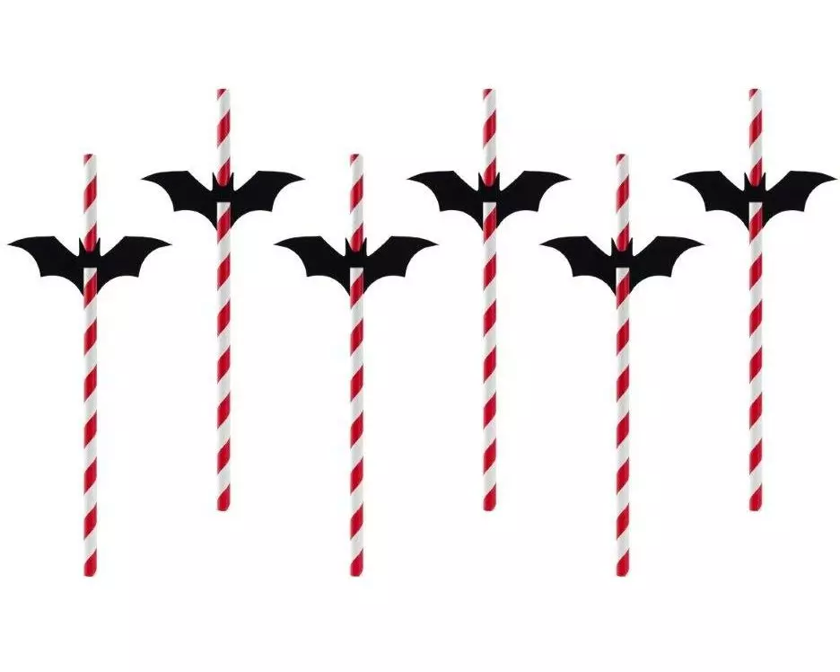 Partydeco Strohhalme Fledermäuse 24 cm, 6 Stk.