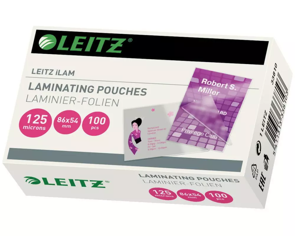 Leitz Laminierfolie 54 x 86 mm, 125 µm, 100 Stück, Glänzend