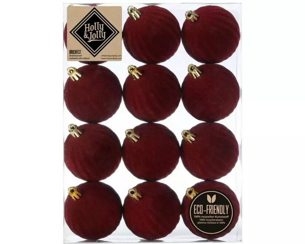Holly & Jolly Weihnachtskugel Samt Dunkelrot 12 Stück, 6 cm