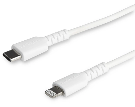 StarTech.com 3 foot/1m Durable White USB-C to Lightning Cable, Rugged Heavy Duty Charging/Sync Cable for Apple iPhone/iPad MFi Certified