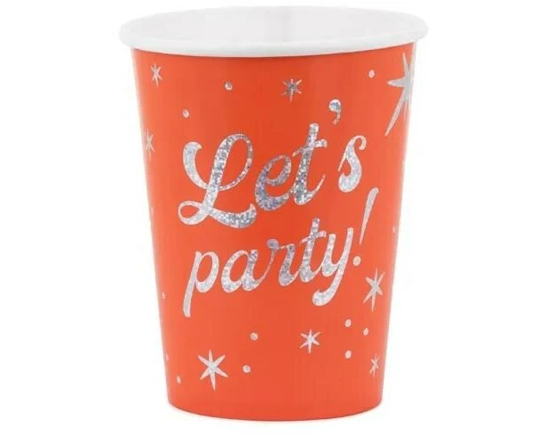 Partydeco Let's party! Pappbecher 250 ml Orange