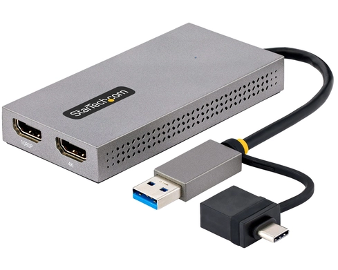 StarTech.com USB to Dual HDMI Adapter, USB A/C to 2x HDMI Displays (1x 4K30, 1x 1080p), USB 3.0 to HDMI Converter, 4in/11cm Cable, Win/Mac