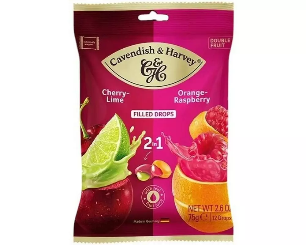 Cavendish & Harvey 2in1 Cherry-Lime & Orange-Raspberry Drops 75 g
