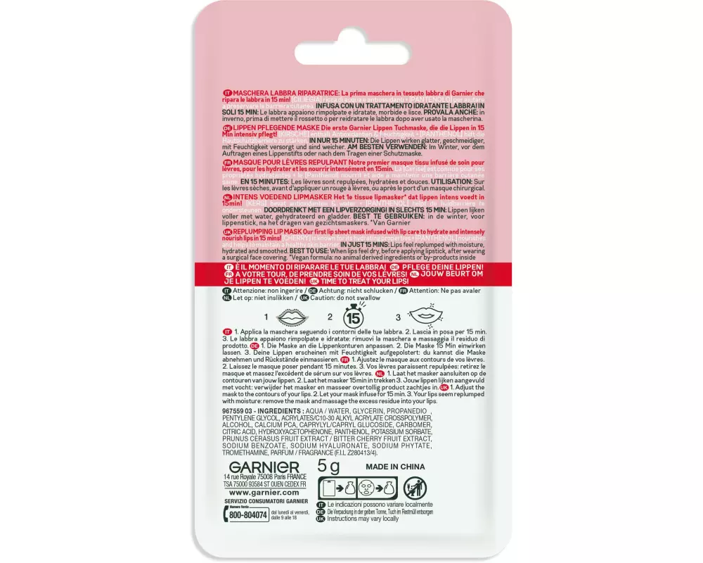 Garnier Lippentuchmaske Kirsche und Panthenol 5 g