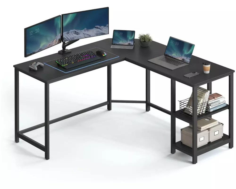 VASAGLE Tisch in L-Form Schwarz 138 x 138 cm