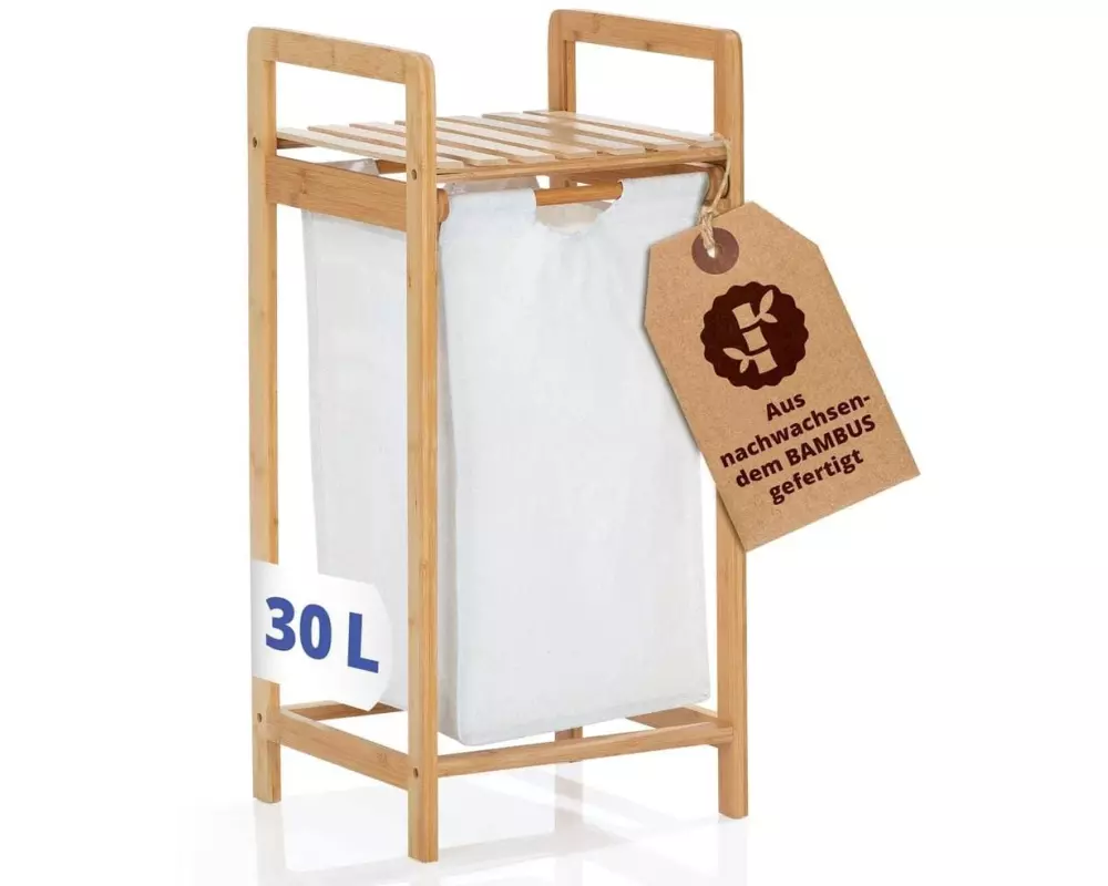 Lumaland Wäschekorb Bambus 30 l, Braun/Weiss