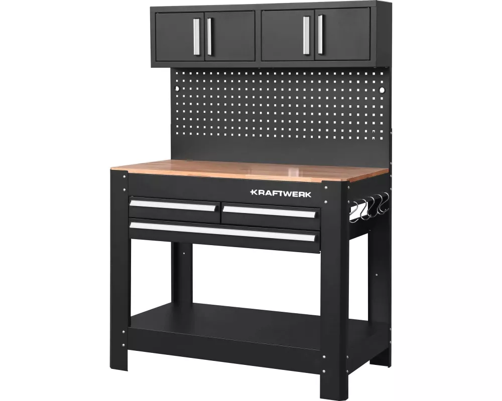 Kraftwerk Werkbank mit 3 Schubladen + 2 Oberschränke