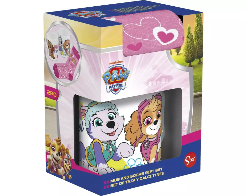 Stor Universaltasse Paw Patrol mit Socken 325 ml, Weiss/Rosa