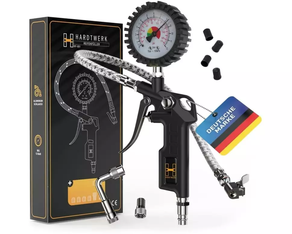 Hardtwerk Druckluft-Reifenfüllmesser Messbereich: 012 bar