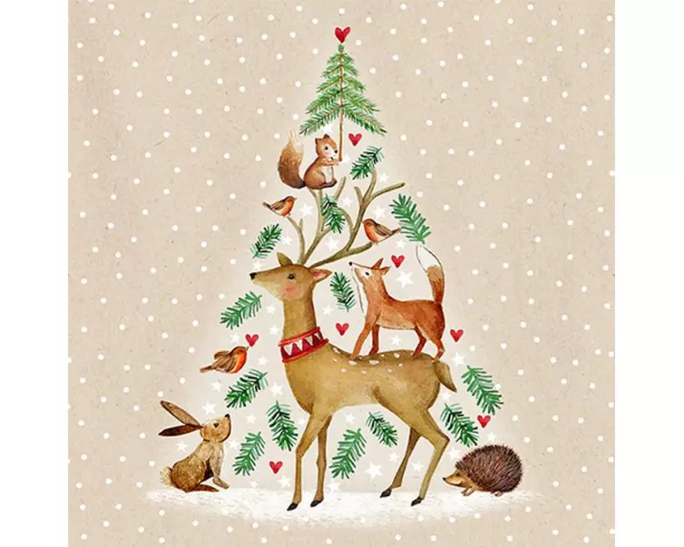 Braun + Company Weihnachtsservietten Animal Tree Mehrfarbig, 20 Stück
