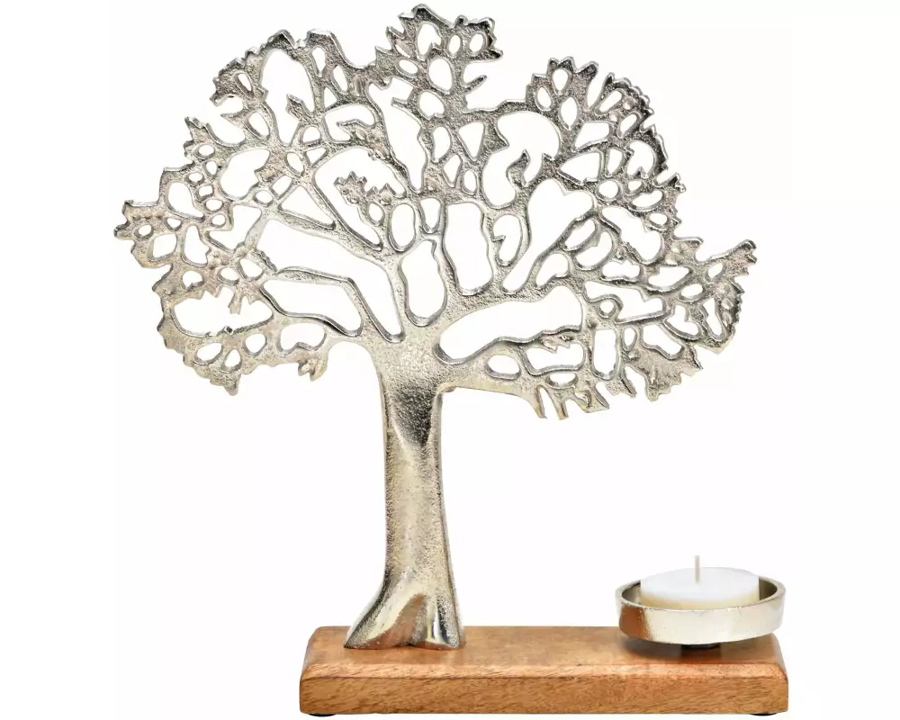 G. Wurm Teelichthalter Baum 1 Stück, Nature/Silber