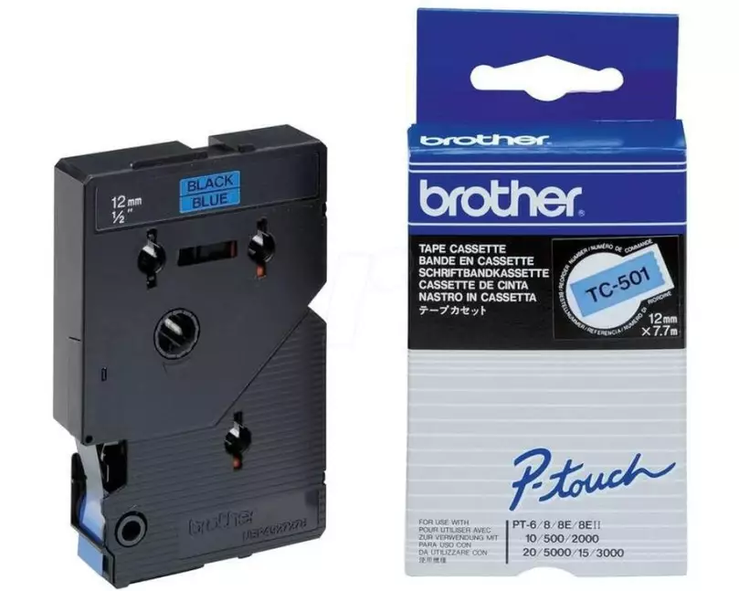Brother Beschriftungsband TC-501 Schwarz auf Blau
