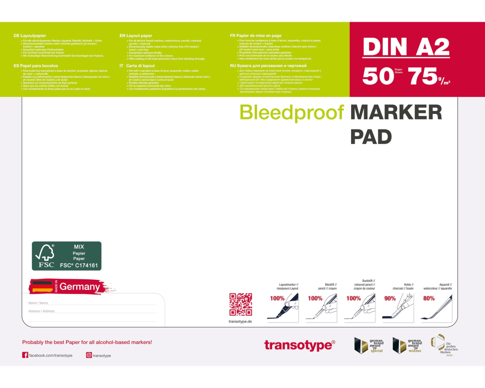 TRANSOTYPE Layoutpapier A2 25003 75g, weiss 50 Blatt