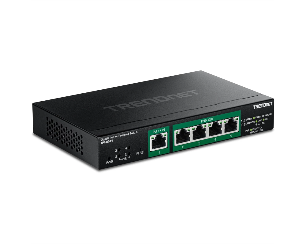 TRENDnet TPE-B541 Gigabit PoE++ Powered 5-Port Managed Switch PoE Passthrough
