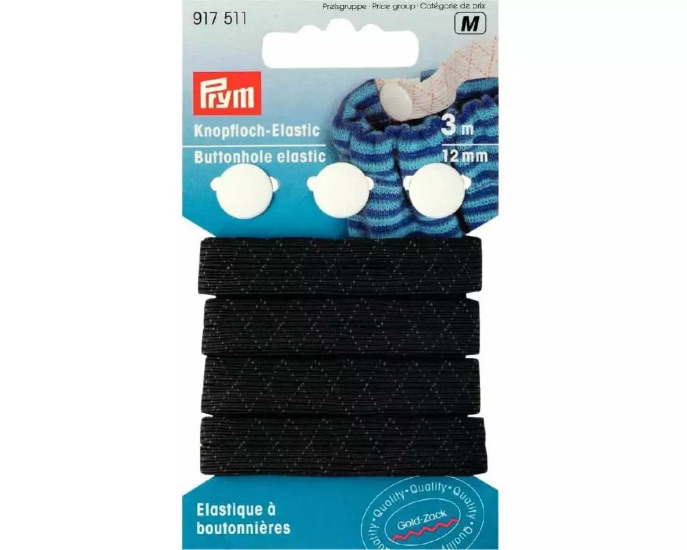 Prym Elastikfaden Schwarz, 3 m x 12 mm